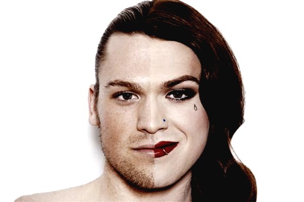 половина лица девушка, половина парень